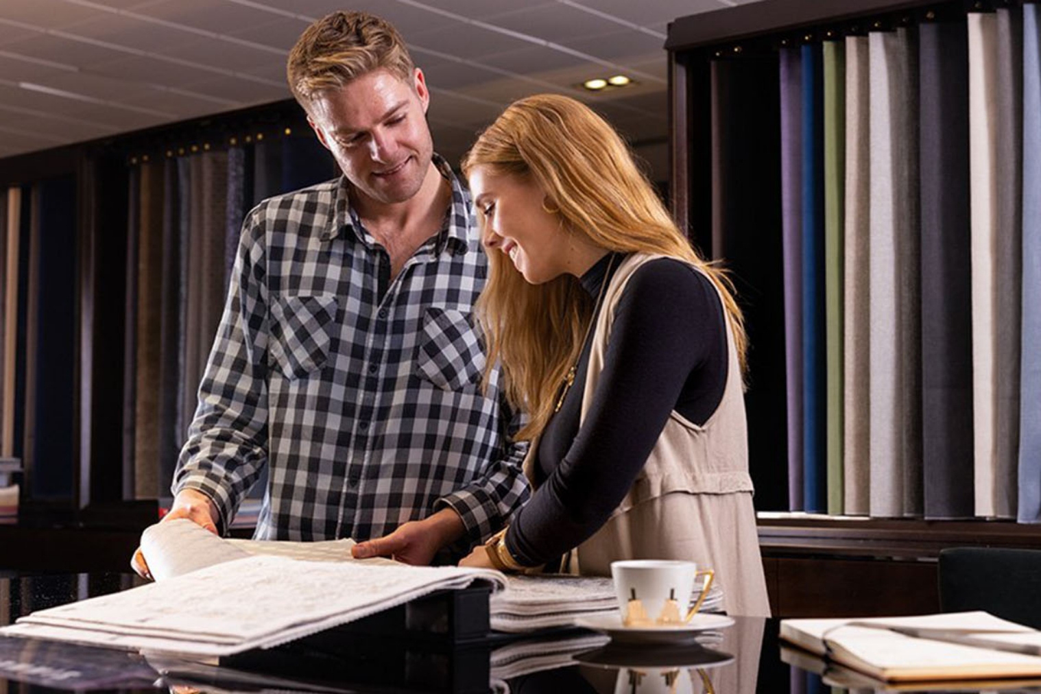 Client and interior designer viewing samples