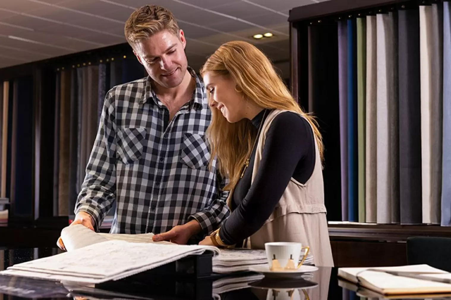 Client and interior designer viewing samples